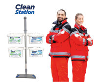 CleanStation mit 1x Boxenhalter Standardbox und 1x Moppstiel-Halter, 54cm, weiß