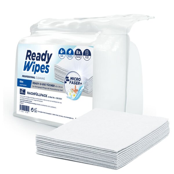 CleaningBox 5-in-1 Microfaser ReadyWipes Glas 35er Nachfüllpack Weiß, 40x30 cm