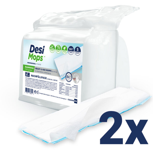 CleaningBox DesiMops S Reichweite bis 20 m², 25x13 cm, blau, 2x20er Nachfüllpack